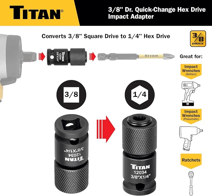 Titan 12202 2-Piece Hex Drive Quick Change Adapter Set | Includes 3/8-Inch to - Image 2