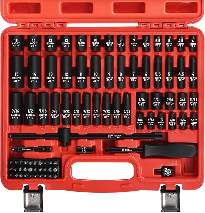 1/4" Socket Set 85 Piece, Metric Shallow/Deep Sockets and SAE Shallow/Deep by EGOFIX
