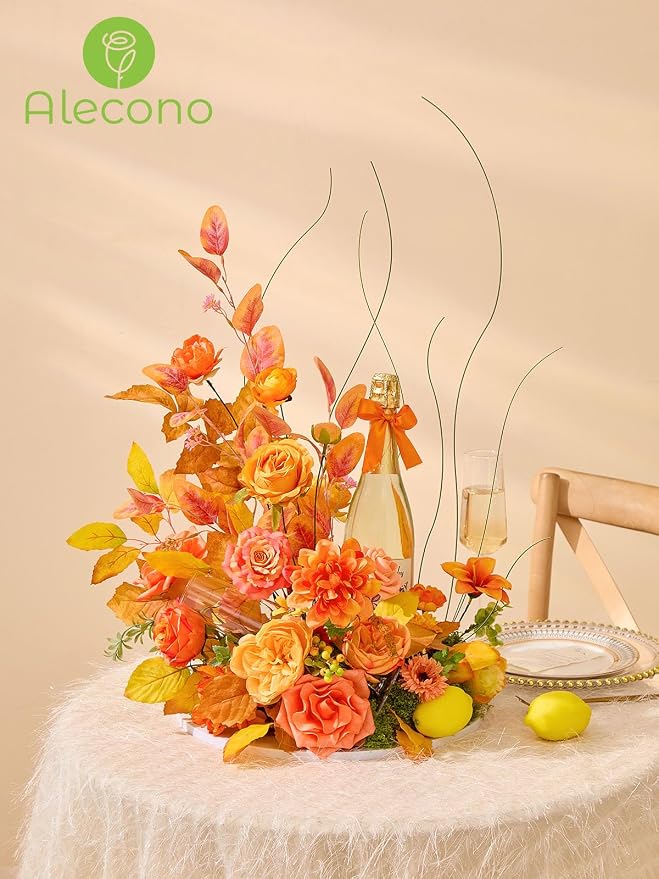 Alecono Bright Orange Artificial Flowers, Silk Fake Roses Combo Box Set | Fall - Image 2