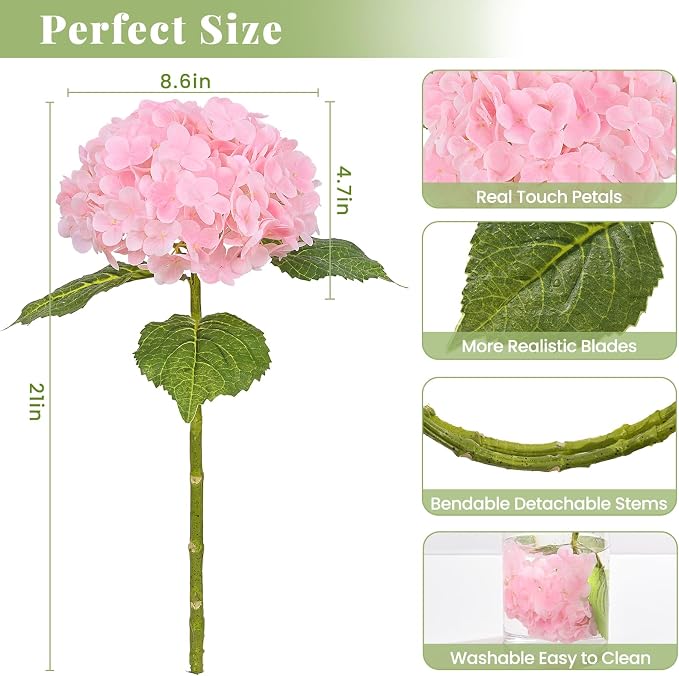 3Pcs 21in Latex Real Touch Hydrangea Artificial Flowers | Lifelike Large - Image 5