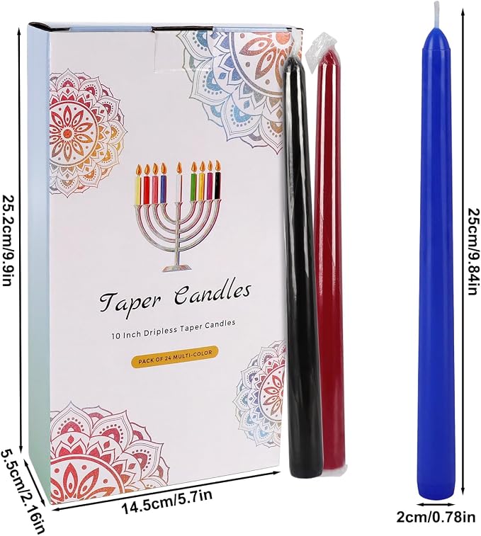 Howemon 24 Pack 10" Tall Colored Taper Candles, Dripless Unscented Colorful - Image 3