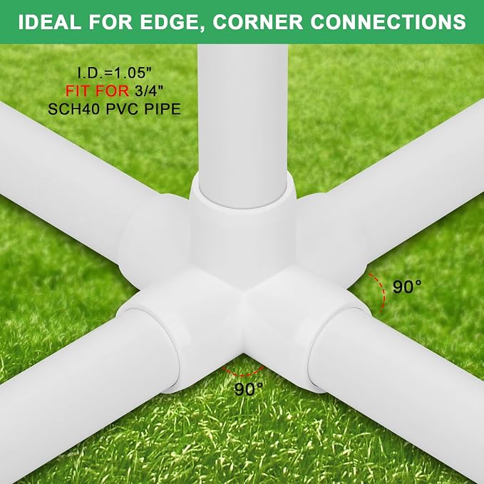 4Pack 3/4" Tee PVC Pipe Fitting 5 Way Elbow Connector Furniture Grade SCH40 - Image 3