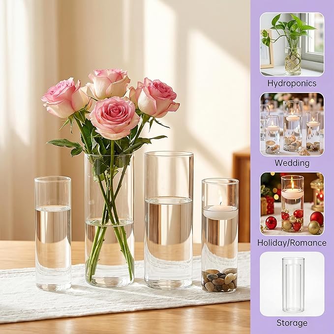 24 Pack Clear Glass Cylinder Vases, Flower Vases | Floating Candle Holder - Image 4
