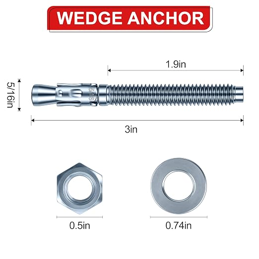 5/16 x 3 inch Wedge Anchors, Galvanized Concrete Anchors, Concrete Wall Anchors - Image 2