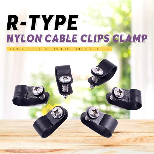 Swpeet 60 Pack Black 3/8 Inch Nylon Plastic R-Type Cable Clips Clamp Kit - Image 4