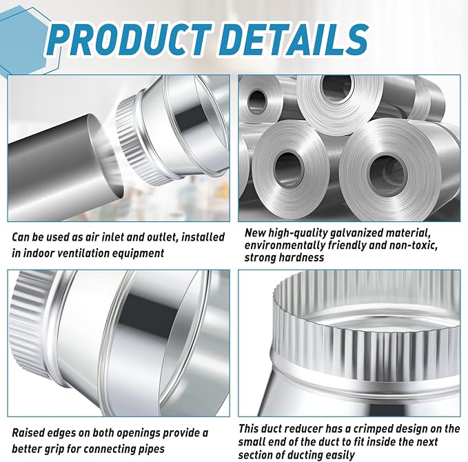1 Pcs 6 Inch to 5 Inch Duct Reducer Increaser | Galvanized Steel Air Duct - Image 3