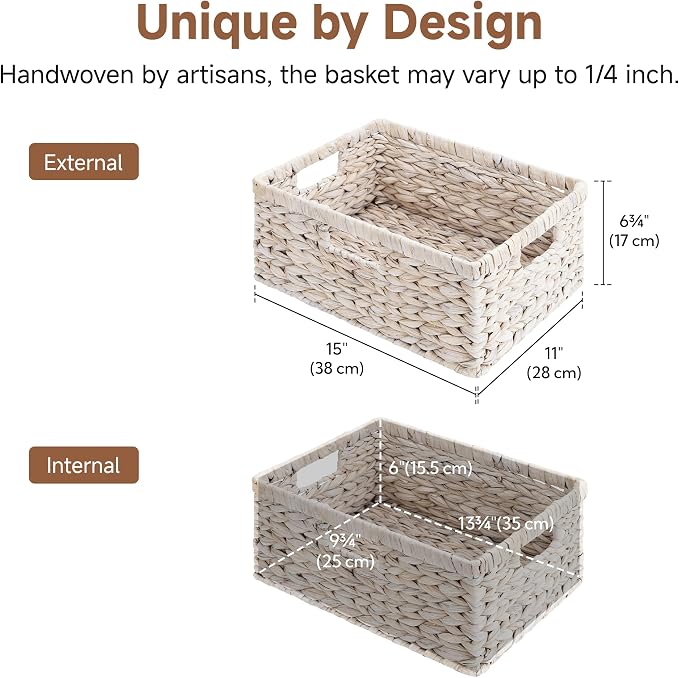StorageWorks Pantry Baskets, Water Hyacinth White Wicker Baskets, Pantry - Image 2