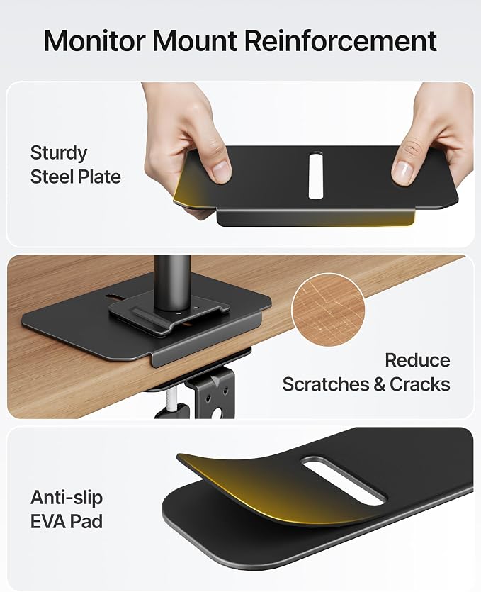 monTEK Adjustable Steel Monitor Mount Reinforcement Plate, Desk Stabilizer | - Image 6