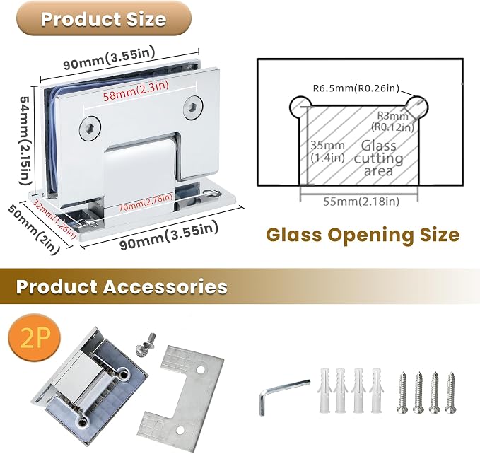Alise Glass Shower Door Hinges, 90° Hinges - Image 2
