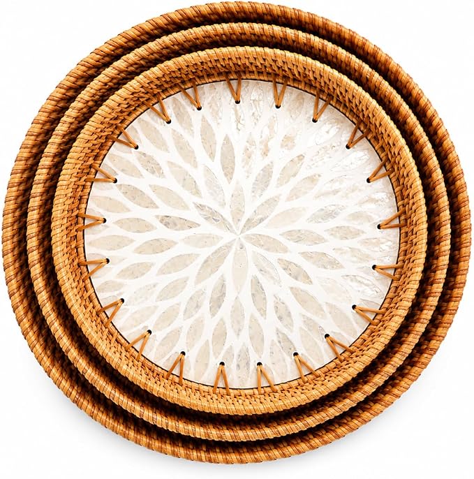 Round Rattan Serving Trays, Decorative Wicker Trays, Bread and Fruit Display - Image 8
