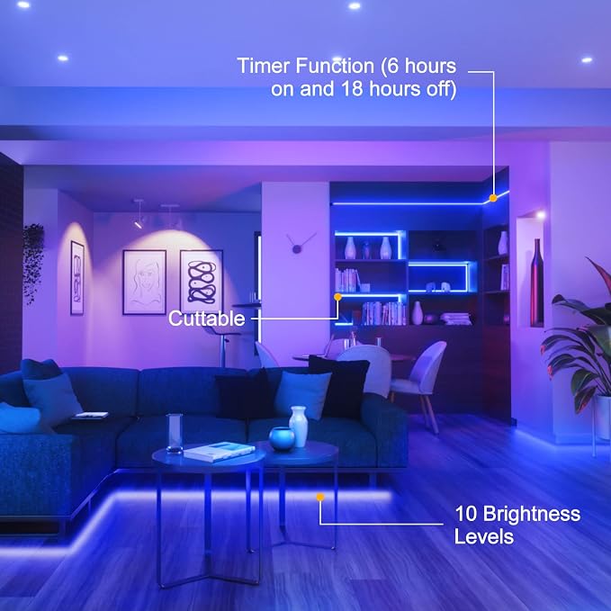 echosari Blue Led Strip Lights Waterproof Battery Operated - Image 4