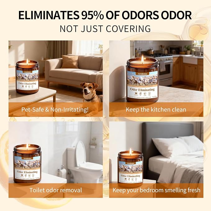 Clean Cotton Odor Eliminating Candles, 7 oz Soy Scented Candle | Eliminates 95% - Image 5