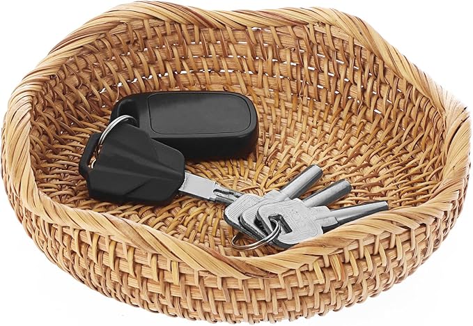 Hipiwe Round Key Basket Bowl for Entryway 7.3" Small Rattan Serving Tray | by Hipiwe