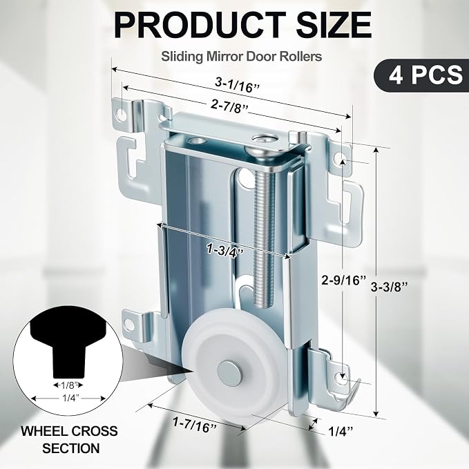 Therwen 4 Pcs 1-7/16 Inch Sliding Mirror Closet Door Roller Assembly Closet - Image 2