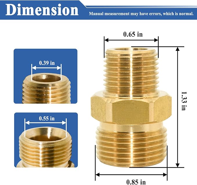 2 Pcs Brass M22 14mm Male to 3/8 Inch NPT Male Hose Adapter Kit | Rated 4500PSI - Image 2