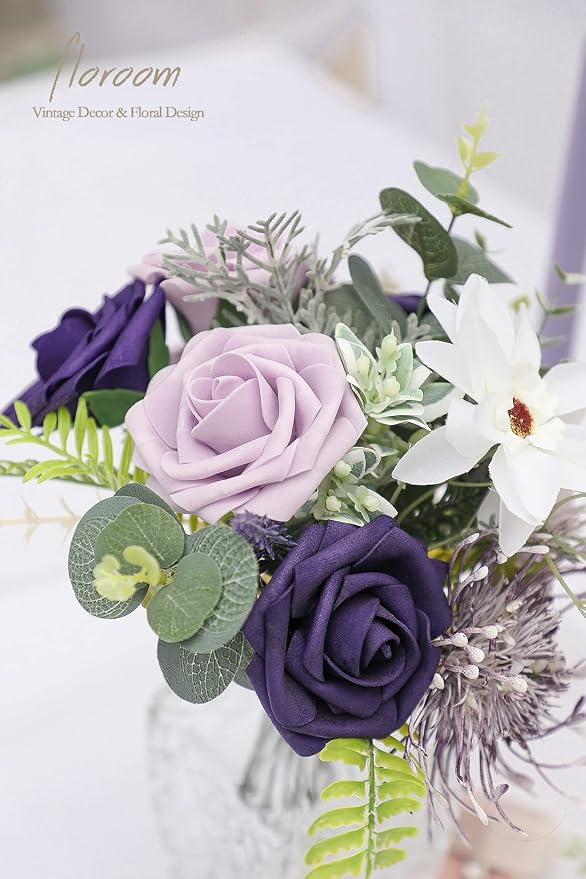 Artificial Flowers 25pcs Real Looking Lilac & Purple Foam Fake Roses - Image 5