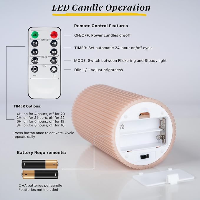 Fluted Ribbed LED Pillar Candles, Blush Beige, - Image 5