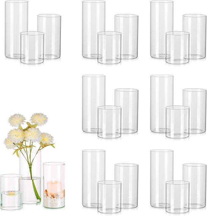 Glass Cylinder Vases Set of 24, Hewory Tall Clear Vase by Hewory