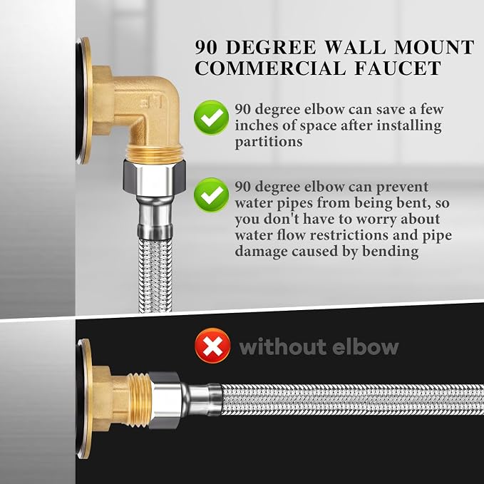 Wall Mount Commercial Faucet Installation kit, Brass 90 dergee backsplash Mount - Image 2