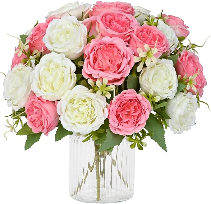 2 Packs Peonies Artificial Flowers Mixed White Pink Silk Artificial Peonies | by MARTINEMALL