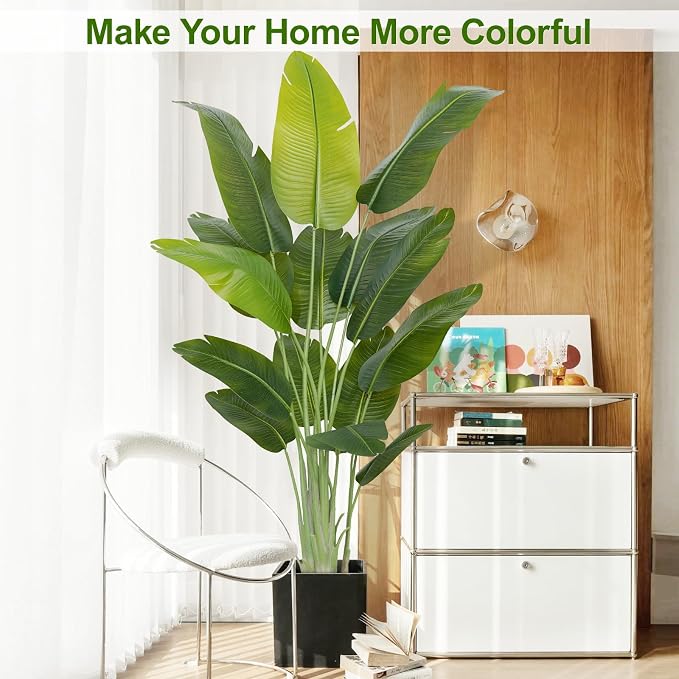 Lifelike Bird of Paradise Artificial Plant, 6.6ft Faux Banana Leaf Tree - Image 5