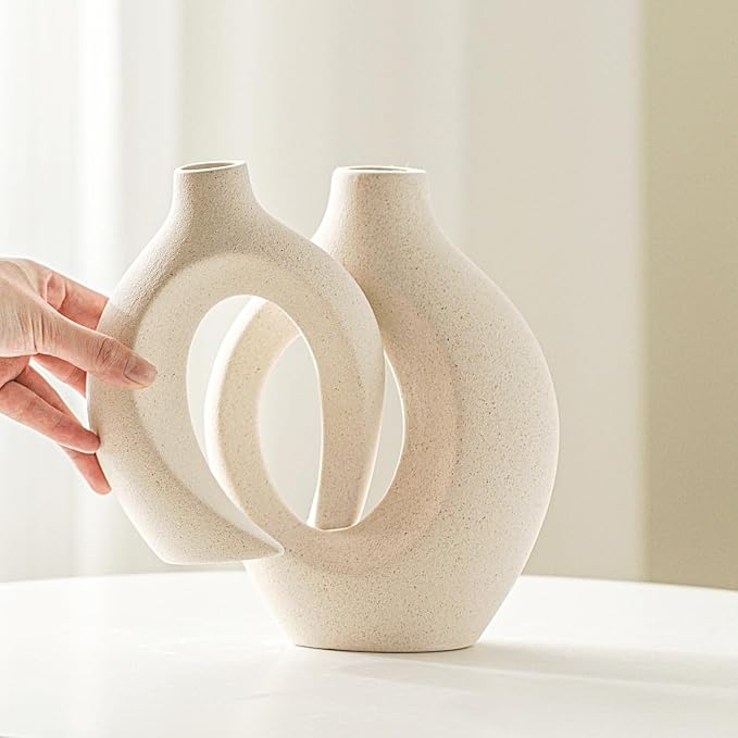 Hollow Ceramic Vase Set of 2, Modern Nordic Minimalist Book Style Boho - Image 9