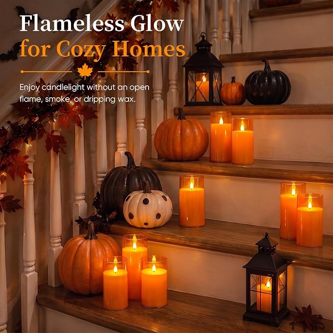 Homemory Halloween Orange Flameless Candles, Battery Operated LED Candles - Image 6