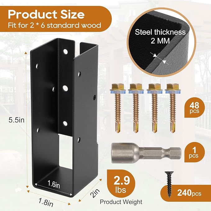 24 Pcs of 2x6 Concealed Joist Hanger, 2x6 Black Concealed Joist Hanger - Image 2