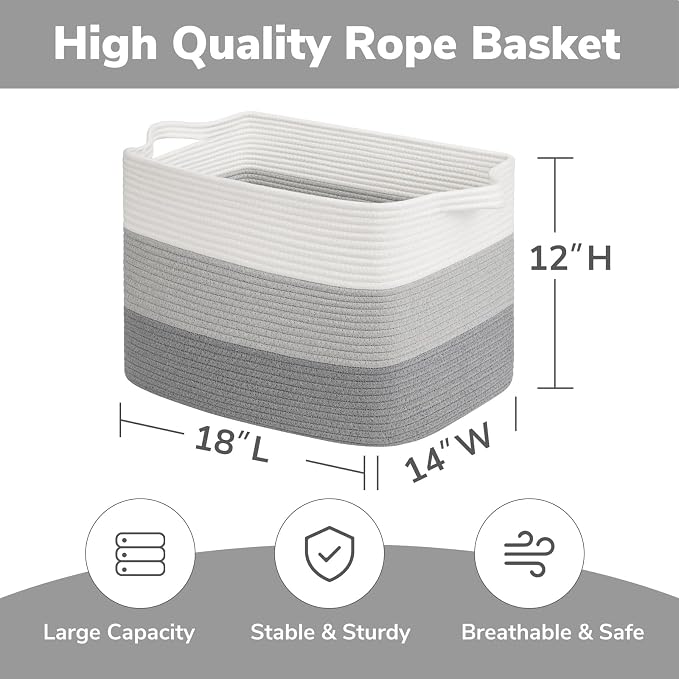 Goodpick 50L Large Woven Storage Basket, Gradient Gray | Stylish Gift Basket - Image 3