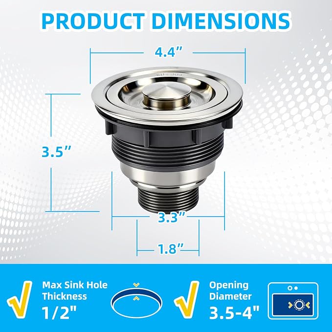 Kitchen Sink Drain Assembly, Stainless Steel Removable Deep Sink Strainer Basket - Image 2