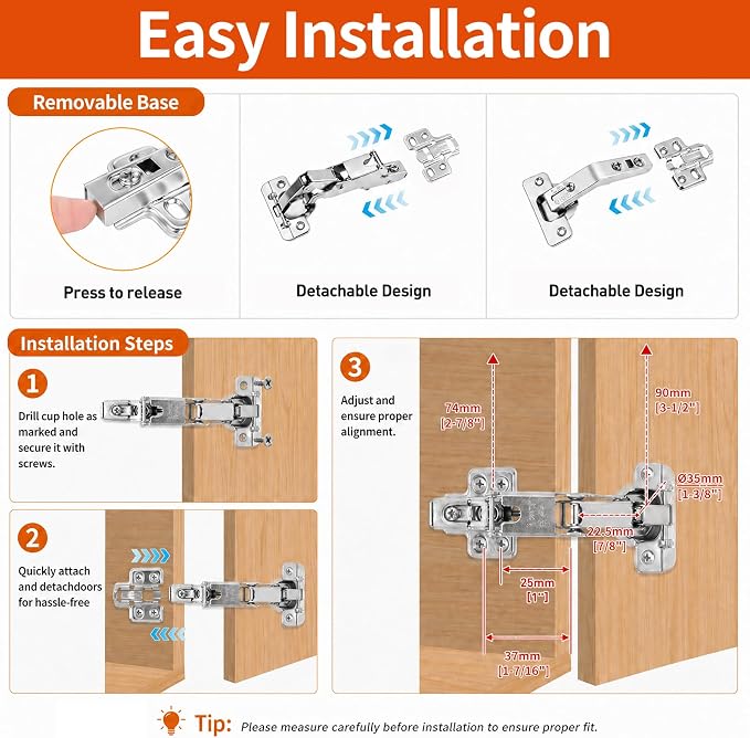 Complete Lazy Susan Hinge Kit, 2 Pair 175 & 135 Degree Hinge | 48mm Frameless - Image 5