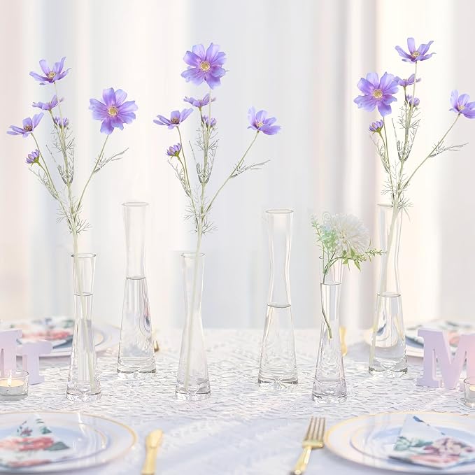 6PCS Daisy Flowers Artificial 24'' Purple Silk Flowers Fake Wildflowers Cosmos - Image 4