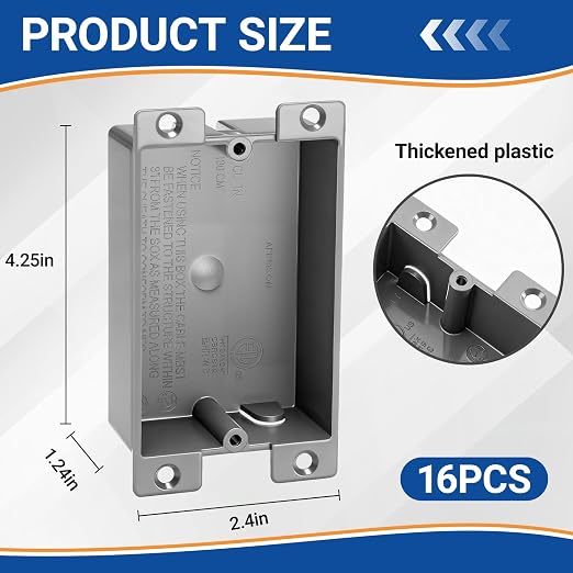Relaxweex 16 Pack Plastic Shallow Electrical Box, 8 Cubic Inch Grey Shallow - Image 2