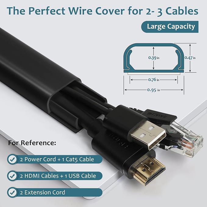 ZhiYo 43" Cord Covers for Wires on Wall, 0.95" W x 0.47" | Fits 2-3 Cords - Image 2