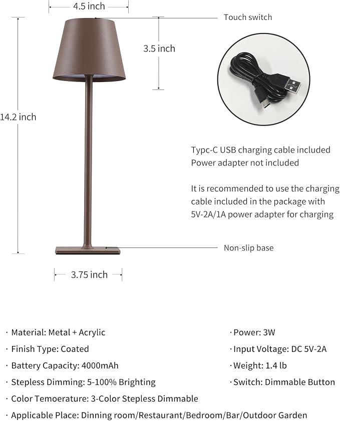 KDG 2 Pack Cordless Brown Table Lamps, Rechargeable Portable LED Desk Lamps | - Image 5