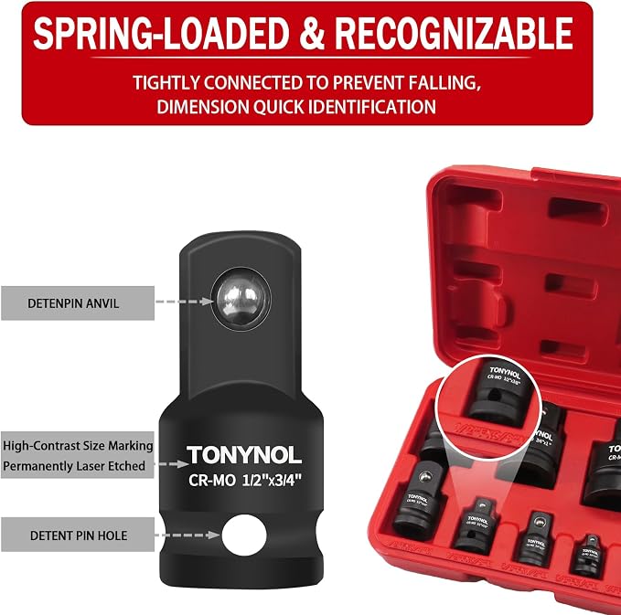 TONYNOL 8 Piece Impact Socket Adapter and Reducer Set | 1/4" 3/8" 1/2" 3/4" - Image 3