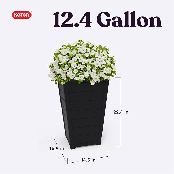 Keter Set of 2 Resin Modern Outdoor 22 Inch Tall Large Flower Pots, Tapered - Image 2