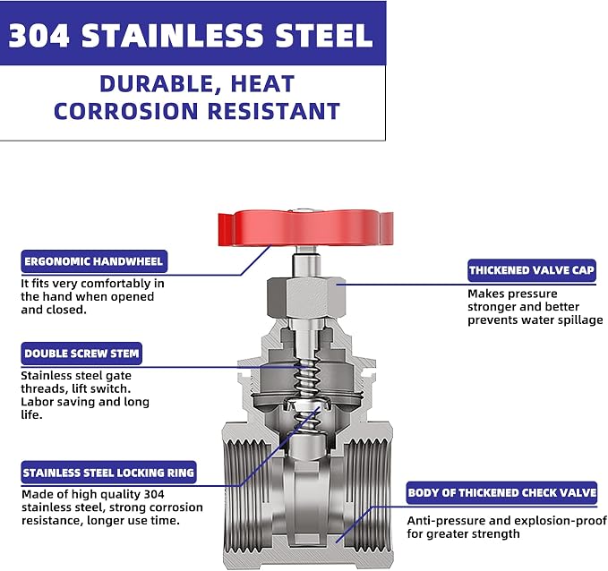 1/2" NPT Gate Valve, Heavy Duty Stainless Steel, Female Thread, DN15 | Manual - Image 6