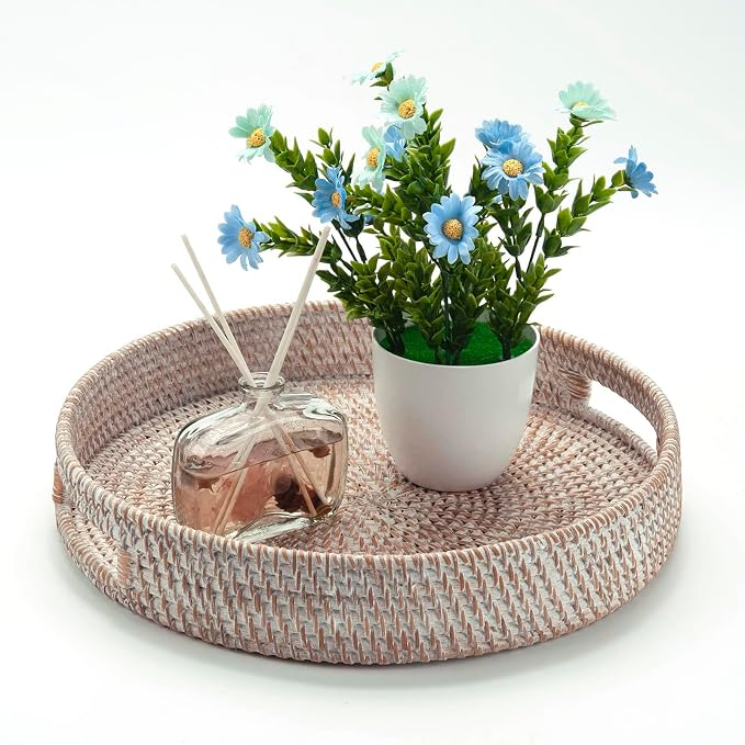 14" Round Rattan Tray, Hand Woven Serving Tray - Image 4