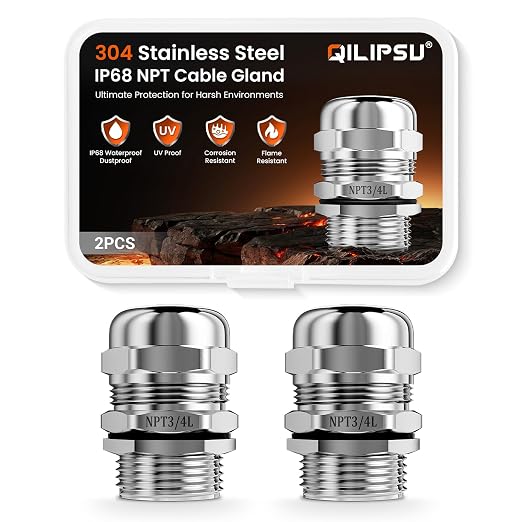 QILIPSU 2pcs 3/4" NPT 304 Stainless Steel Cable Gland Waterproof IP68 Metal by QILIPSU