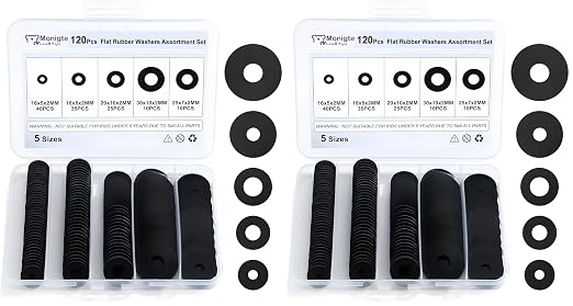 120Pcs Flat Rubber Washers Assortment Kit, 16/18/20/25/30mm Black Washer by Monigte