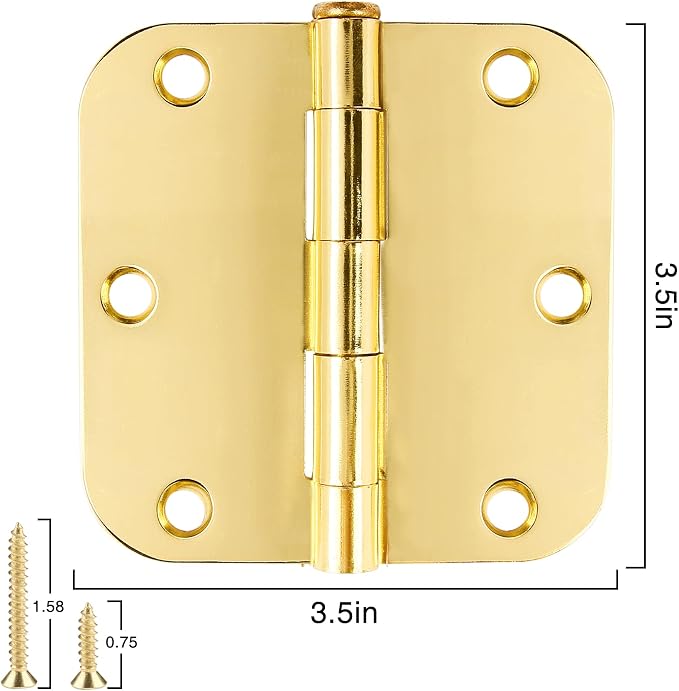 Door Hinges Polished Brass 3.5 Inch Interior Door Hinges Bright Gold 12 Pack - Image 2