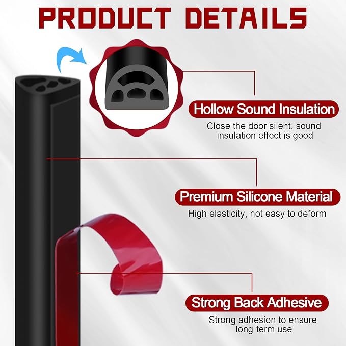 20Ft EPDM Rubber Weather Stripping Door Seal, Self-Adhesive Rubber Window Seal - Image 3