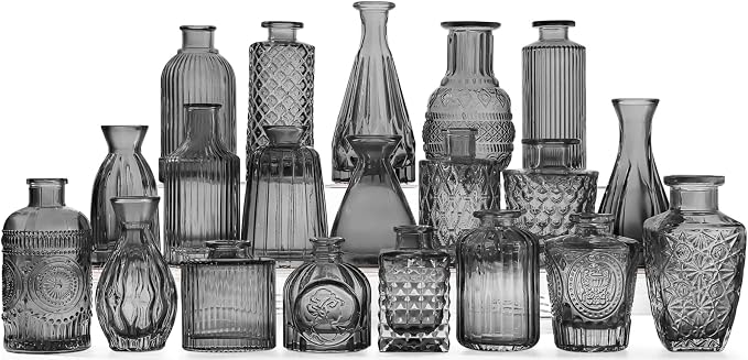20 Pcs Black Glass Bud Vases- Set Gray Small Vases by QLOFEI