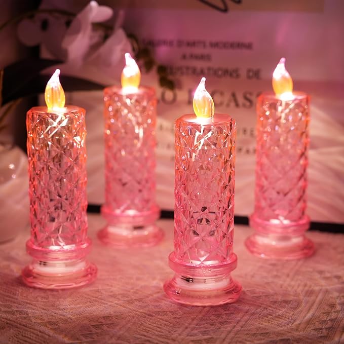 SupBri 4PCS Rose Halo LED Flameless Candles, Valentines Anniversary Wedding - Image 6