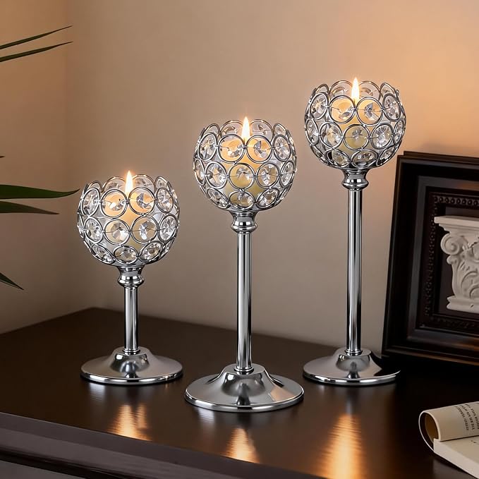 Silver Crystal Candle Holders Candlestick Holders - Image 4