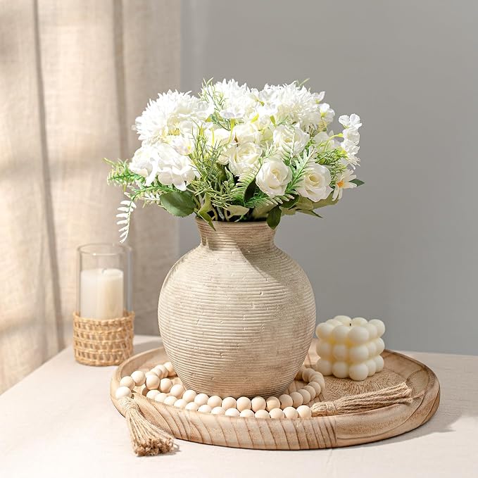 7.48 Inch Vintage Ceramic Flower Vase, Rustic Farmhouse Vase - Image 2