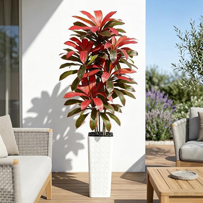 Artificial Dracaena Tree: 7FT Fake Plants Silk Faux Trees（White Pot） | - Image 8