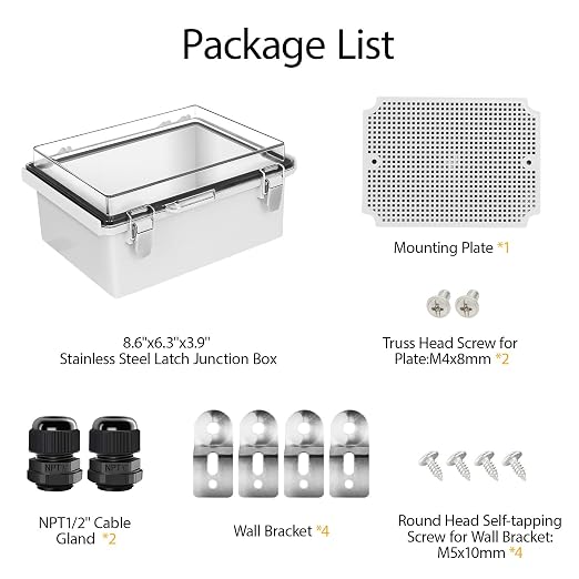 Electrical Box, IP67 Waterproof Hinged Clear Cover Stainless Steel Latch - Image 8