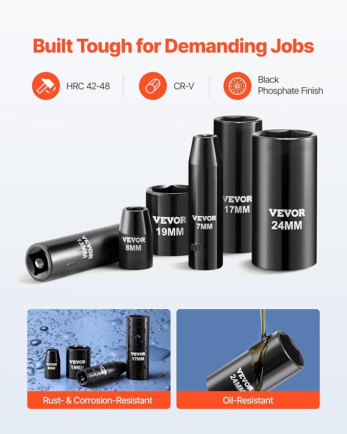 VEVOR 3/8" Drive Impact Socket Set, 64 Piece, Deep & Shallow Kit | SAE & Metric - Image 2